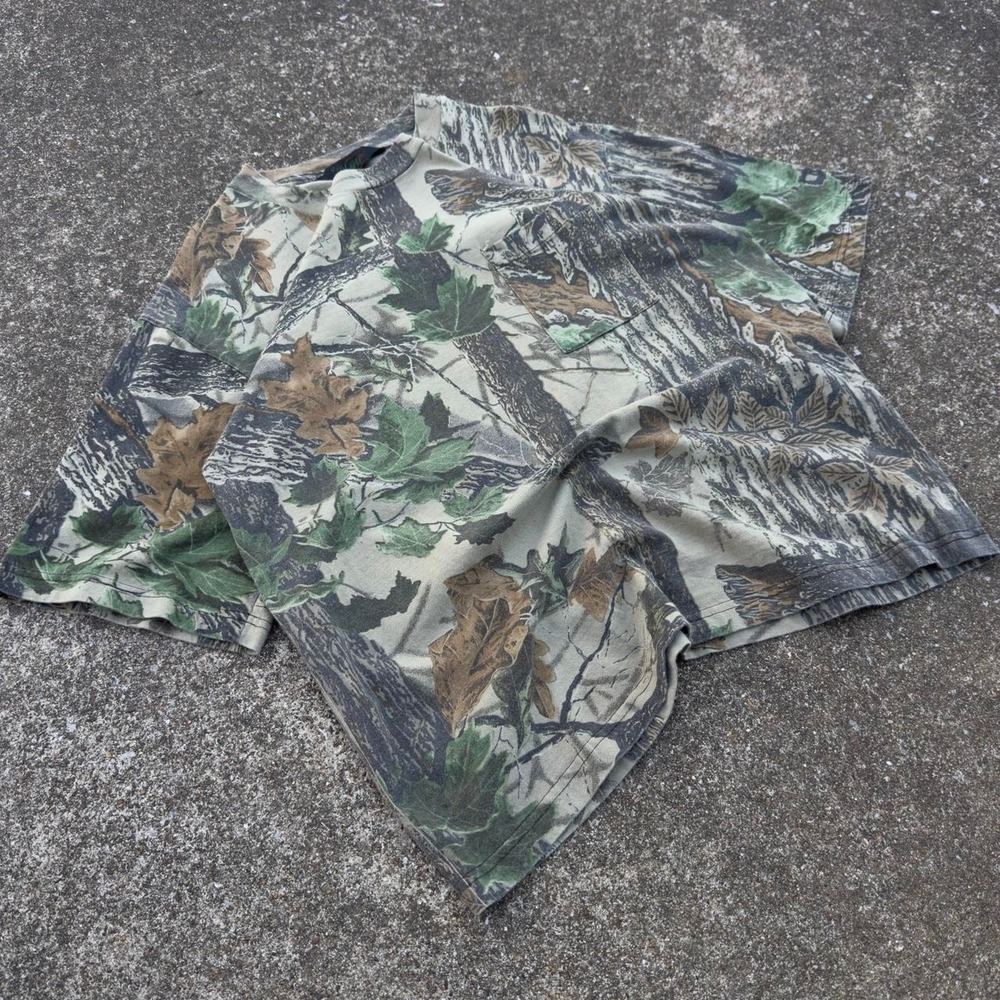Vintage Y2K Realtree Liberty Camo Pocket T Shirt Gorpcore Workwear Green L f7